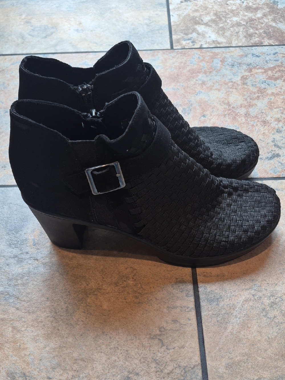 Steven By Steve Madden Black Woven Ankle Booties with Buckle Accent